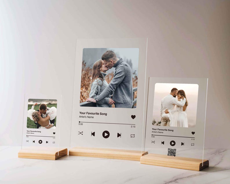 Personalized Music Plaque with Wood Stand: Custom Couple Picture Song Code Sign image 8