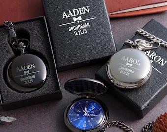 Spersonalizowany zegarek kieszonkowy dla niego, najlepszy prezent dla taty, prezent dla drużby, grawerowany zegarek kieszonkowy, prezenty dla ojca panny młodej i pana młodego [W]