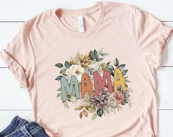 Mama-T-shirt met retro bloemen, Moederdagcadeau