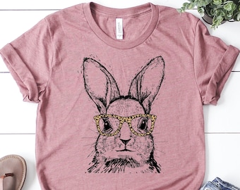Easter Bunny Graphic Tee: Leopard Glasses Shirt