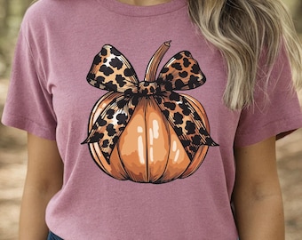 Pumpkin Leopard Bow Shirt: Retro Fall Coquette Tee