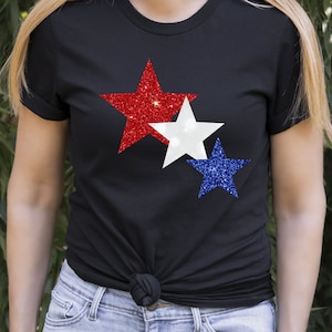 Star Glitter 4th of July Womens T-Shirt: Patriotic Tee