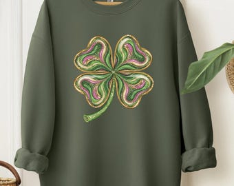 Retro Shamrock Sweatshirt: Four Leaf Clover Sweater, St Patricks Day Hoodie