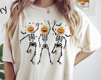 Skeleton Halloween Shirt: Dancing Pumpkin Skeletons T-Shirt