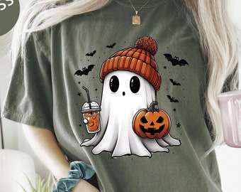 Halloween Ghost Comfort Colors Shirt, Cute Ghost Coffee Shirt, Cute Fall Shirt, Ghost Shirt,Halloween Crewneck,Ghost T-shirt,Halloween Gifts