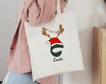 Custom Name Christmas Tote Bag, Christmas Deer Gift Bag, Christmas Tote Bag, Christmas Family Gift Tote Bag, Holiday Gift Totes