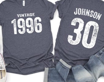 30th Birthday Shirt: Vintage 1996 T-Shirt, Custom Name Birthday Tee
