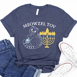 Meowzel Tov T-Shirt, Dreidel Menorah Cat Shirt, Jewish Gift Hanukkah, Chanukah Gift Shirt, Funny Hanukkah Shirt, Family Holiday Shirt