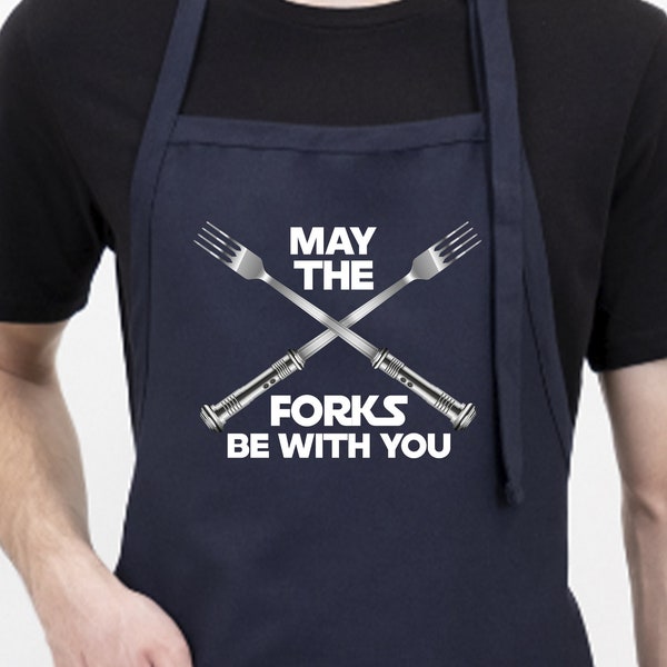 May The Forks Be With You Funny Apron For Men,  Joke Aprons, Nerd Kitchen Gift, Aprons For Men, Cooking Gift