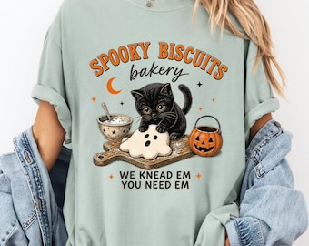 Comfort Colors® Kitty Biscuits Shirt, Spooky Season Tee, Black Cat Halloween Fall Tee, Vintage Baking Pumpkin T-shirt