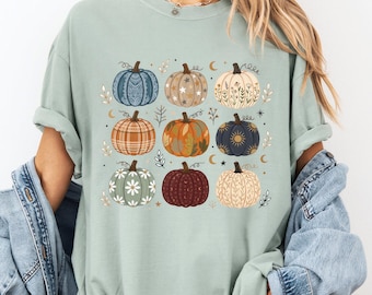 Boho Pumpkin Comfort Colors® Shirt, Fall Pumpkin Pattern Tee, Autumn Aesthetic Cottagecore Harvest Season Tshirt