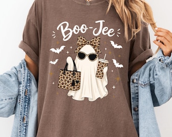 Comfort Colors® Halloween Boo Shirt, Boo-Jee Ghost T-shirt, Leopard Ghost Coffee Tee, Girly Halloween Gift