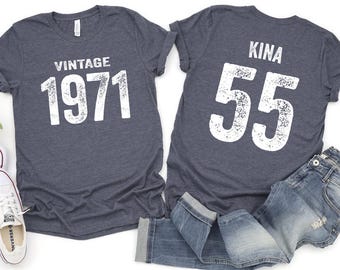 Aangepast T-shirt 55e verjaardag, vintage shirt in retrostijl uit 1971