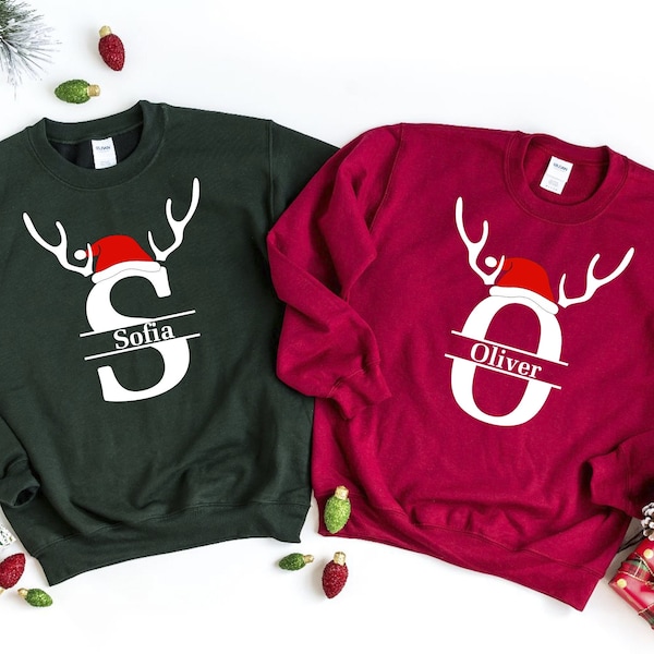 Custom Name Matching Family Christmas Sweatshirts, Personalized Christmas Sweatshirt, Custom Family Sweathirts, Holiday Couple Sweaters