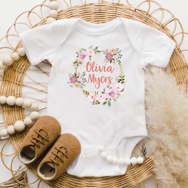 Personalized Baby Girl Onesie®, Floral Baby Girl Shirt, Custom Baby Onesie® Girl, Custom Girl Name Shirt, Floral Bodysuit, Gift for Baby