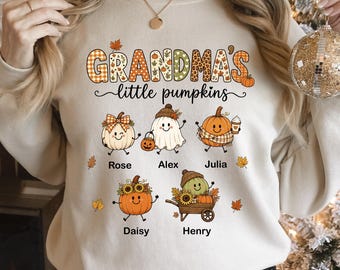 Sweat-shirt personnalisé « Petites citrouilles de grand-mère », T-shirt d'automne personnalisé avec les noms des petits-enfants