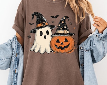 Spooky Ghost Halloween Comfort Colors Shirt, Preppy Pumpkin Tee, Ghost Aesthetic Tee