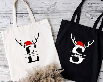 Custom Name Christmas Tote Bag, Christmas Deer Gift Bag, Christmas Tote Bag, Christmas Family Gift Tote Bag, Holiday Gift Totes