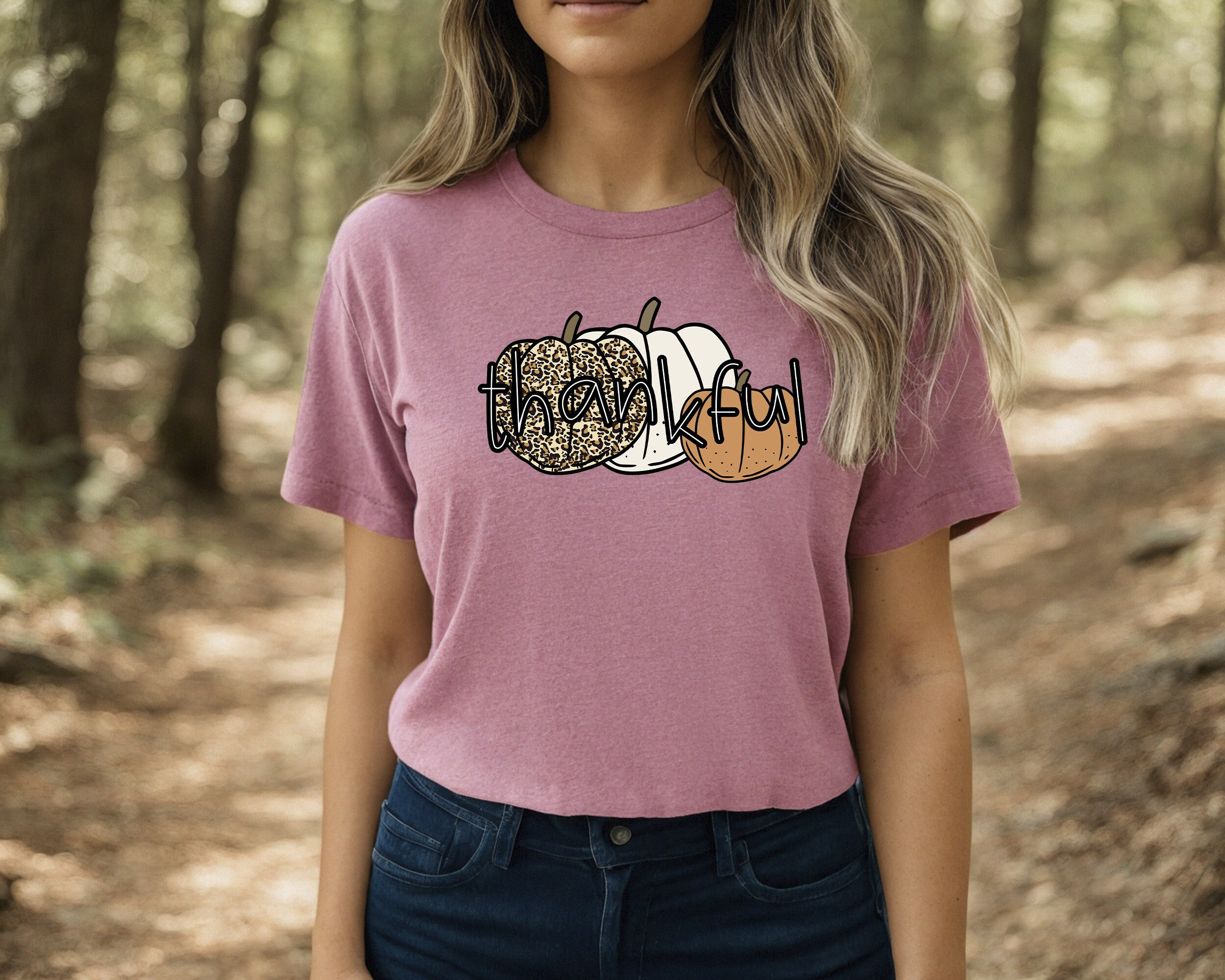 Funny Thanksgiving Shirt For Women - Thankful Leopard Pumpkin Graphic Tee, Short Sleeve, Crew Neck - View #9