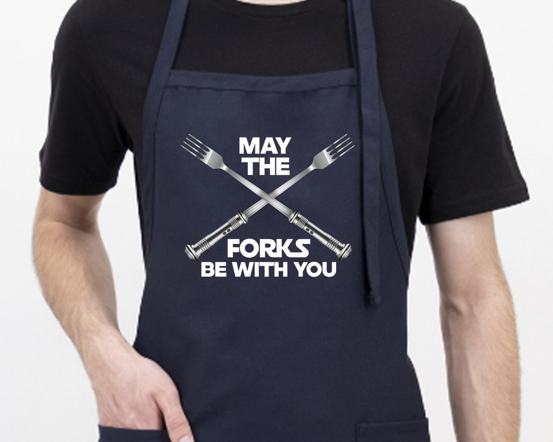 May the Forks Be With You Funny Apron for Men, Joke Aprons, Nerd
