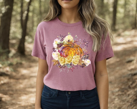Watercolor Floral Pumpkin Shirt: Halloween Fall Tee