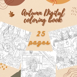 25 Printable Coloring Pages with Sunflowers, Scarecrow, Turkey, Oak Leaves, Pumpkins, and more. Instant Download PDF.