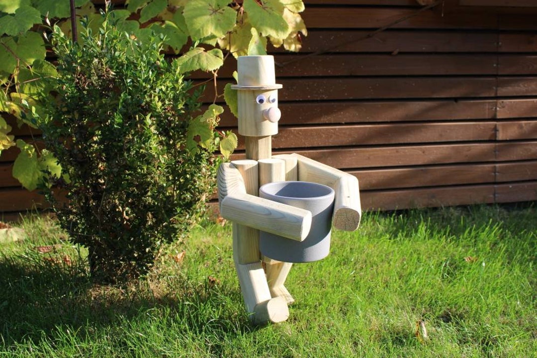 Gartendeko Blumenständer Garten Holzmännchen Holzfigur Handgemacht