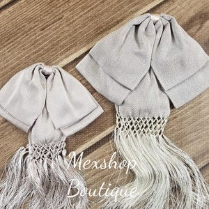 Economic  Charro Mexican Bow Tie, Handmade for Mexican Tailors, Color Silver, Moño de Charro, Handcrafted Por Artesanos Mexicanos