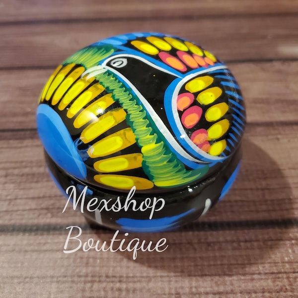 Jewelry Box Handcrafted, Hand-Painted, Clay Jewelry box, Handmade, Circle Model Beautiful Crafts, Alhajero Joyero mexicano hecho a mano