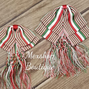 Pajarita Mexicana Doble Charro Económica Hecha a Mano para Sastre Mexicano, Color Tricolor, Moño de Charro Mexicano Hecho Por Artesanos Mexicanos