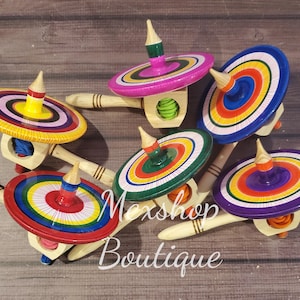 Wooden Spinning Top Churumbela, Mexican toy, Handmade Toy, Handcrafted Spinning Top, Trompo de Madera Colores Varios