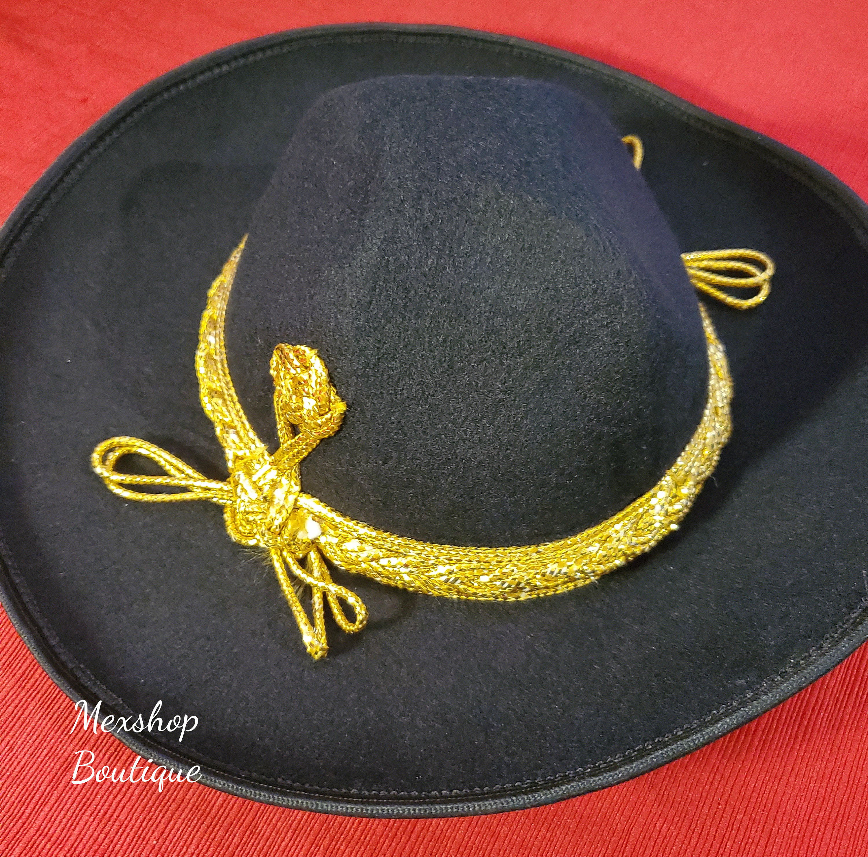 美しいメキシコの手作り刺繍チャロ帽子、カラーブラックゴールド
