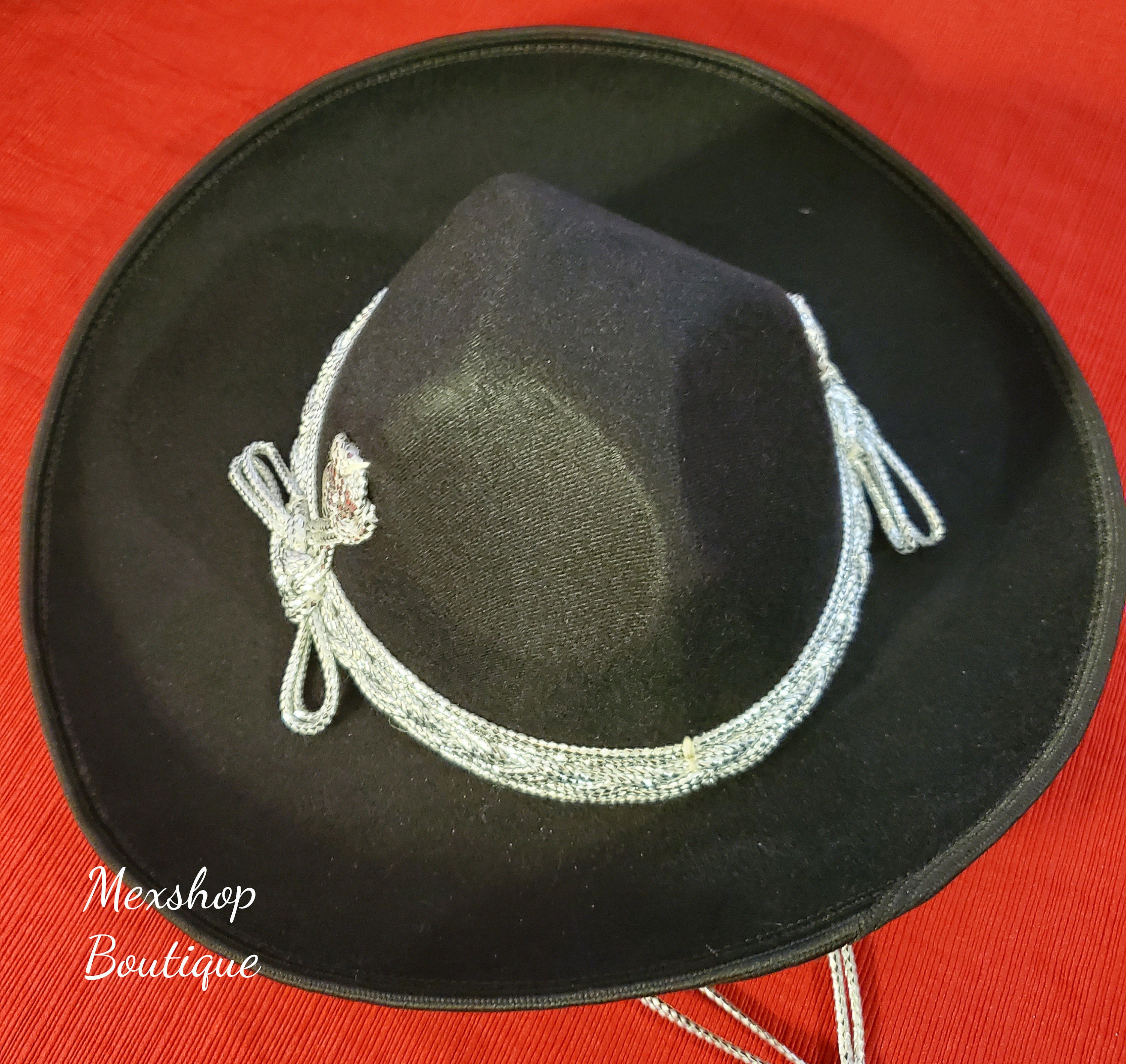 美しいメキシコの手作り刺繍チャロ帽子、カラーブラックシルバー