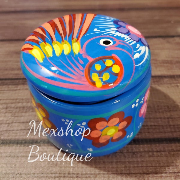 Jewelry Box Handcrafted, Hand-Painted, Clay Jewelry box, Handmade, Circle Model Beautiful Crafts, Alhajero Joyero mexicano hecho a mano