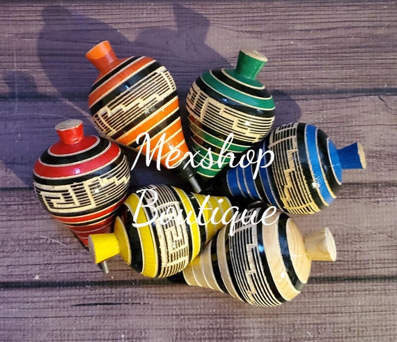 Peonza y Balero de Madera, Juguetes Mexicanos, Juguetes Artesanales, Peonza  y Balero Artesanales, Trompo de Madera y Balero Colores Varios -  México