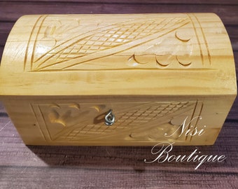 Free Shipping!! Beautiful Handcrafted Wooden Box Natural Color, It can be used to store baptism candles or Jewelery , Caja de Madera Natural