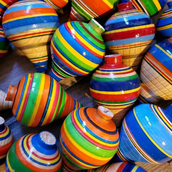 Wooden Spinning Top, Mexican toy, Handmade Toy, Handcrafted Spinning Top, Trompo de Madera de Colores