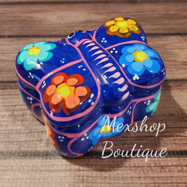 Jewelry Box Handcrafted, Hand-Painted, Clay Jewelry box, Handmade, Butterfly Model Beautiful Crafts, Alhajero Joyero mexicano hecho a mano