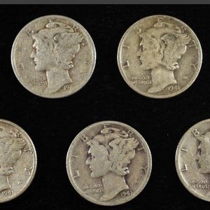 Mercury Dime – 1941 or 1944 – 90% Silver Winged Liberty Head Coin