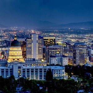 Salt Lake City Utah Cityscape Skyline Wall Art Canvas  Print Multiple Sizes Wrapped Canvas on Wooden Frame