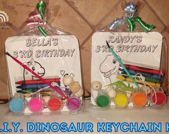 Kit portachiavi fai da te a forma di dinosauro: pagina da colorare personalizzata, bomboniera per le feste