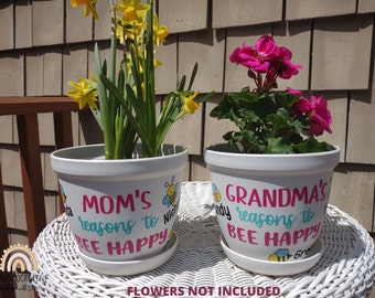 Personalized Flower Pot, Reasons to BEE HAPPY, Mother's Day Gift