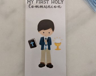 Personalized First Holy Communion Bookmark: Religious Gift with Silver Cross