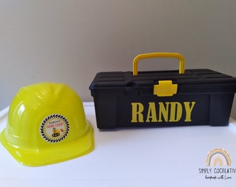 Personalized Construction Toolbox: Custom Party Favors & Hats