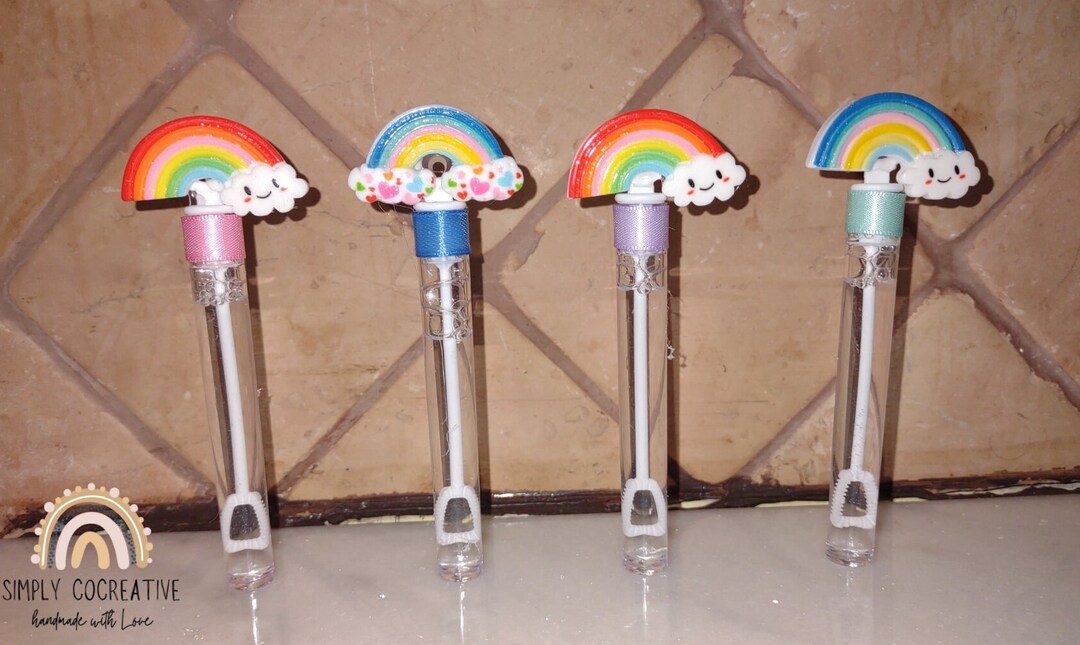 Rainbow Bubble Wand Birthday Party Favors, Bubble Wand Favors, Rainbow & Clouds Party Favors