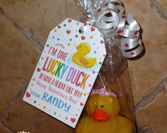 I am Lucky Duck Valentine's favors , Rubber Duck Favor , Valentines for Kids , Toddler Valentines , Personalized Valentine's Day Favors