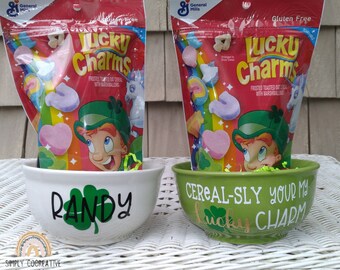 Set regalo di ciotole per cereali personalizzate per San Patrizio con portafortuna e cucchiaio che cambia colore