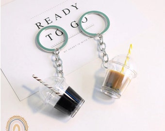 Handmade Bubble Tea Keychain: Kawaii Milk Tea Charm, Personalized Initial