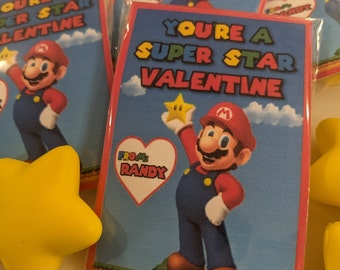 Personalized Mario Valentine Cards with Super Star Toy