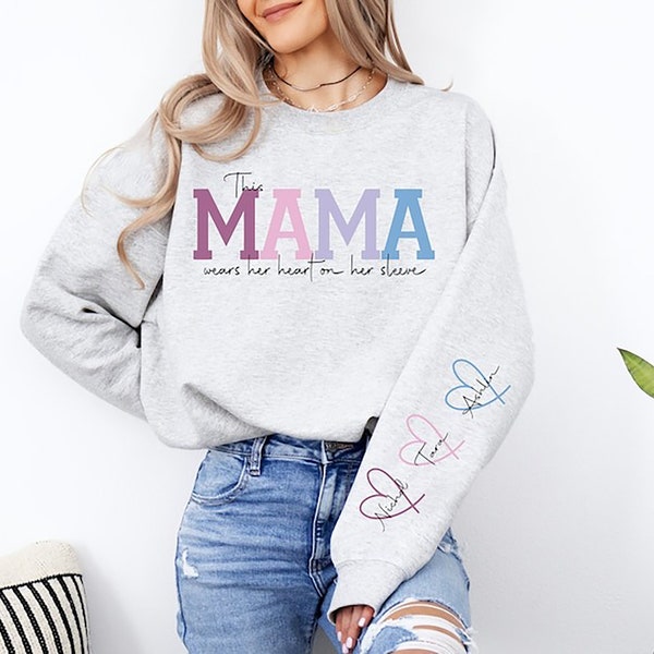 This Mama Wears Her Heart on Her Sleeve SVG PNG Custom Mama svg, Kids Names, Mothers Day Gift, Mama svg PNG Gift for Her, Mom Life, Birthday